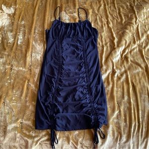 Active USA Black Mesh Body Con Mini Dress with Ruching and String Ties